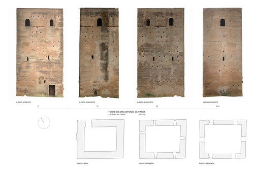 Plantas y alzados de la torre de San Antonio en Olivares