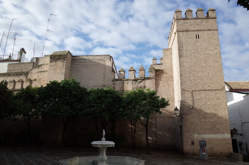 Muralla oriental de tapia del recinto del Patio de Banderas, recinto original del Alcázar