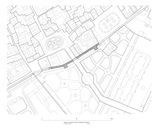 Planta de situación de los restos de la muralla en los Jardines de Murillo