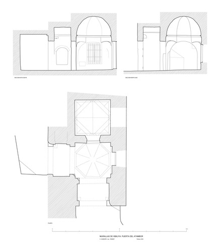 Planta y secciones de la puerta del Atambor de Sevilla