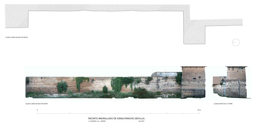 Planta y alzado de un lienzo del sector occidental del recinto amurallado de Aznalfarache