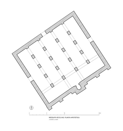 PLanta hipotética de la mezquita de la alcazaba de Elvas