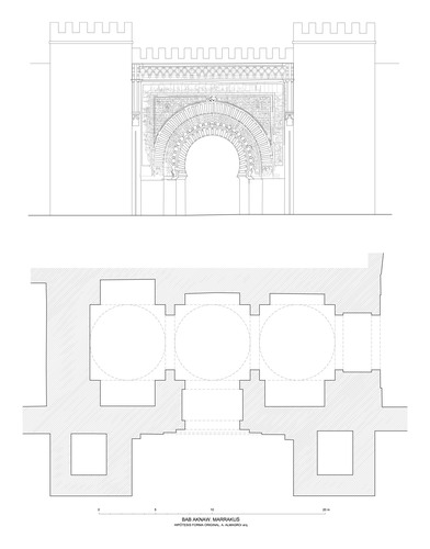 Planta y alzado hipotéticos de la Bāb al Aknāw según otra interpretación
