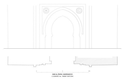 Alzado y planta de la Bāb al-Šarīʿa de Marrakech